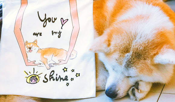 刺繡熟睡黃柴犬帆布托特包My Sunshine Embroidery Canvas Tote Bag Yellow Dog