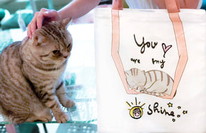 刺繡熟睡灰貓帆布托特包My Sunshine Embroidery Canvas Tote Bag Grey Cat