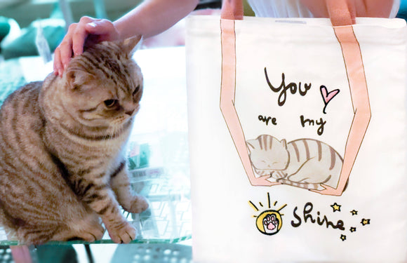 刺繡熟睡灰貓帆布托特包My Sunshine Embroidery Canvas Tote Bag Grey Cat